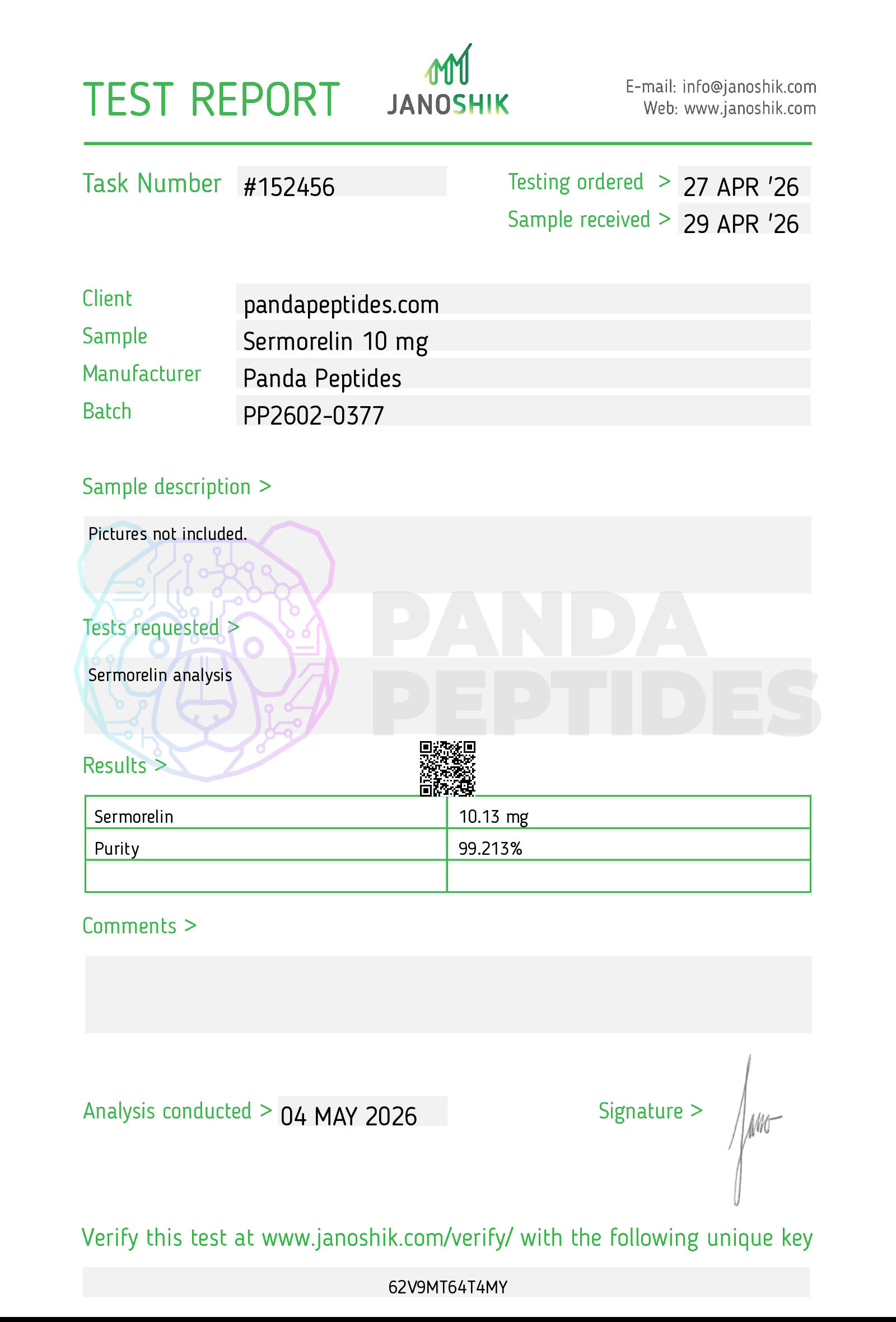 Sermorelin 10mg COA