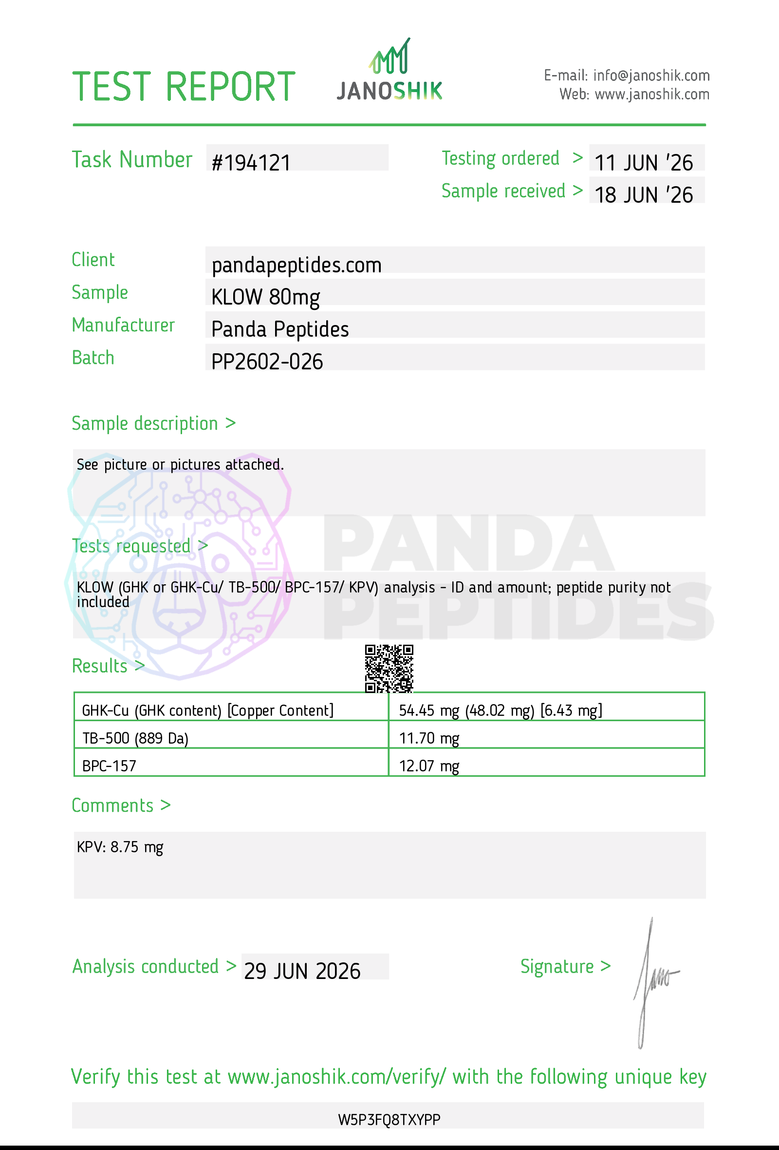 KLOW 80mg COA