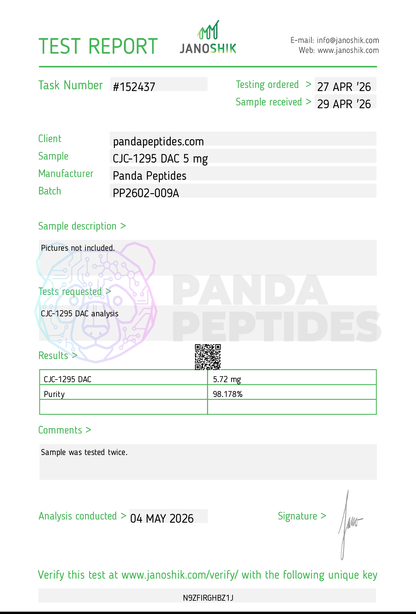 CJC-1295 (WITH DAC) 5mg COA