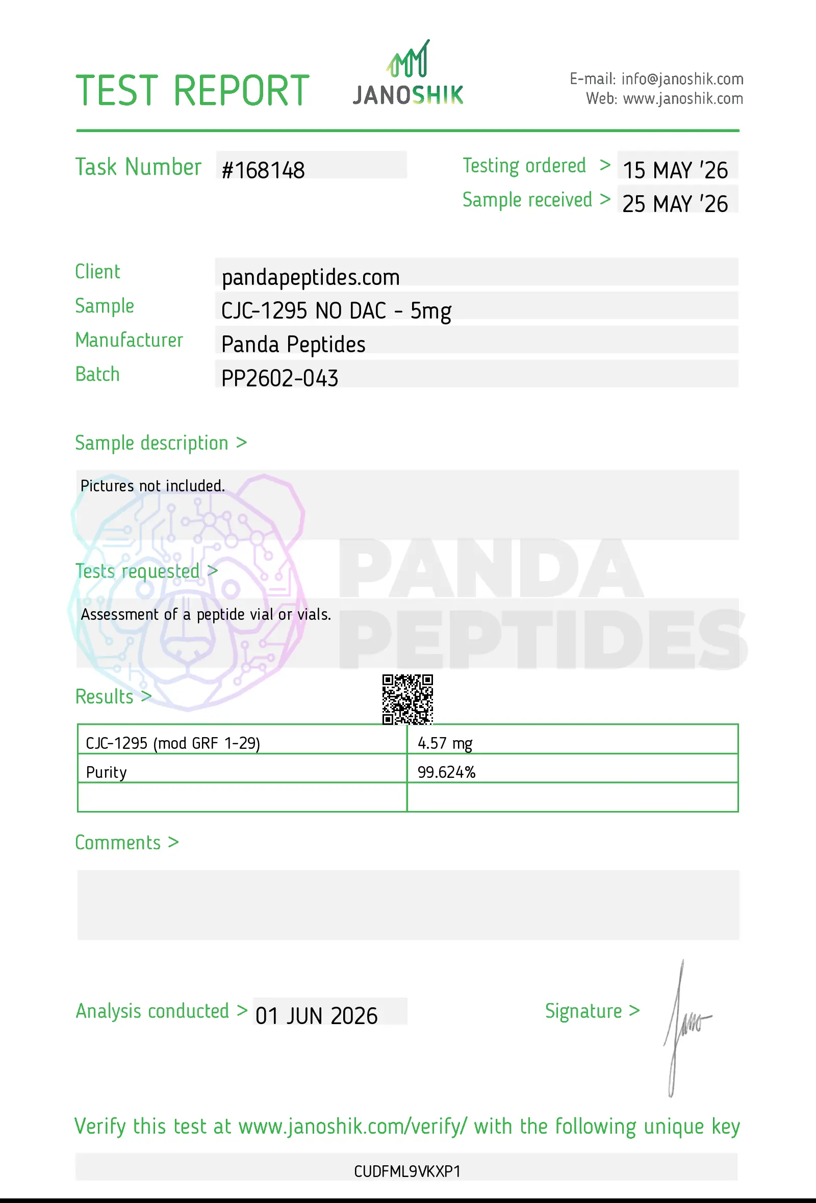 CJC-1295 (NO DAC) 5mg COA